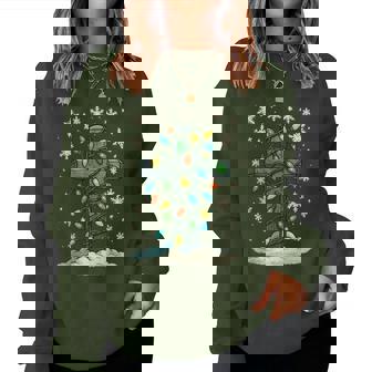 Christmas Lights Wrapped Around Stone Christian Cross Lover Women Sweatshirt - Seseable