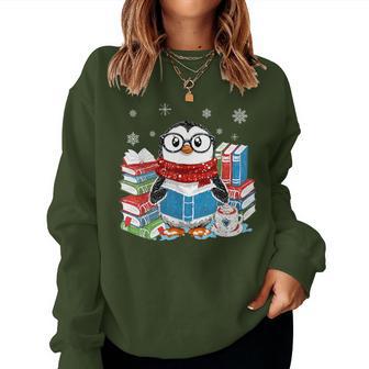 Christmas A Penguin Reading Book Snowflake Cocoa Hot Teacher Women Sweatshirt - Thegiftio UK