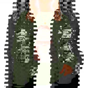 Christmas Persian Cat Santa Hat Coffee Lover Winter Women Sweatshirt - Seseable