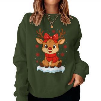 Christmas Reindeer Coquette Bow Girls Xmas Pajamas Women Sweatshirt - Monsterry