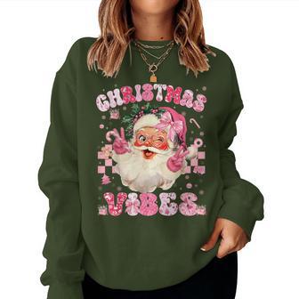 Christmas Vibe Cute Pink Santa Christmas Xmas Girl Women Sweatshirt - Monsterry