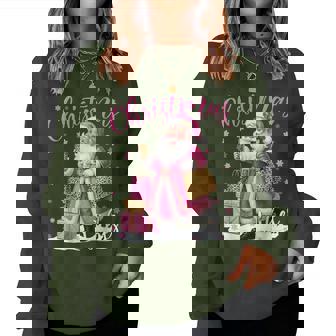 Christmas Vibes Pink Santa Leopard Christmas Xmas Girl Women Sweatshirt | Seseable FR