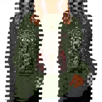 Cute Moose In Glasses Christmas Lights Coffee Winter Women Sweatshirt | Mazezy