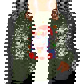 Cute Graphic Unicorn Santa Hat Pjs Christmas Xmas Girl Women Sweatshirt - Thegiftio