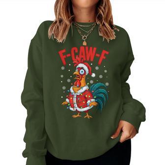 F-Caw-F Chicken Humor Santa Rooster Christmas Lights Women Sweatshirt | Seseable UK