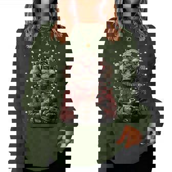 Festive Frog In Glasses Christmas Lights Coffee Winter Women Sweatshirt | Mazezy