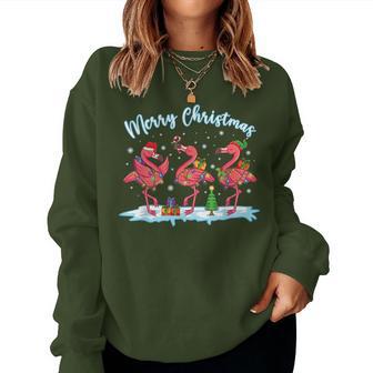Frohe Weihnachten Rosa Flamingo Weihnachtsmütze Xmas Lights Sweatshirt Frauen - Geschenkecke