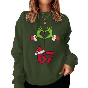 67 Meme Green Christmas Hands Humor Women Sweatshirt - Thegiftio UK