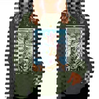 Cat Selfie Santa Claus Riding T-Rex Christmas Meme Women Sweatshirt - Monsterry