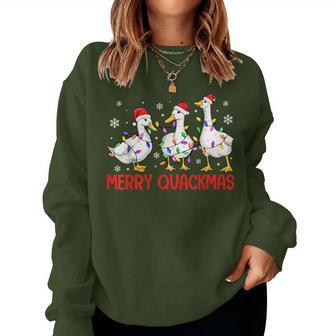 Merry Quackmas Duck Santa Hat Christmas Lights Duck Women Sweatshirt - Thegiftio UK