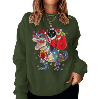 Santa Cat Riding Dinosaur Christmas Lights Women Sweatshirt - Thegiftio UK