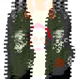 Santa Hat Xmas Pajamas American Bulldog Dog Christmas Women Sweatshirt | Mazezy