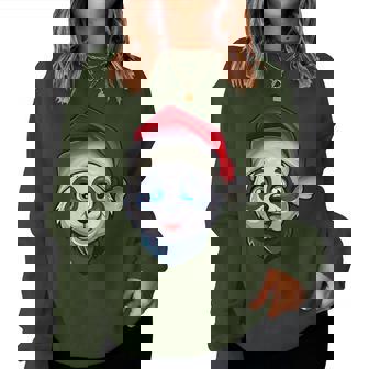 Santa Hat Xmas Pajamas Panda Dog Christmas Women Sweatshirt | Mazezy