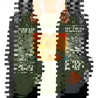 Thanksgiving Wait Your Turn Fat Boy Turkey & Santa Women Sweatshirt - Monsterry