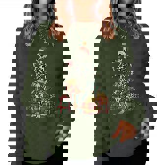 Vintage Skeleton Santa Christmas Coffee Holiday Humor Women Sweatshirt | Mazezy