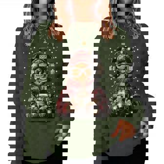 Gingerbread Cookie In Glasses Christmas Lights Coffee Winter Women Sweatshirt | Mazezy