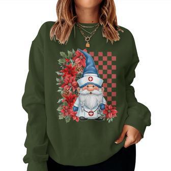 Gnome Nurse Christmas Plaid Poinsettia Medical Worker Women Sweatshirt - Thegiftio UK