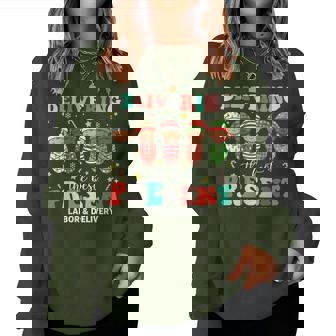 Groovy Labor And Delivery Nurse Christmas Delivering Nurse Women Sweatshirt | Seseable CA