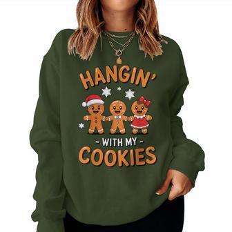 Hangin' With My Cookies Christmas Teacher Gingerbread Pajama Women Sweatshirt - Thegiftio UK