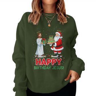 Happy Birthday Jesus Christian Christmas Santa And Jesus Fun Women Sweatshirt - Thegiftio UK