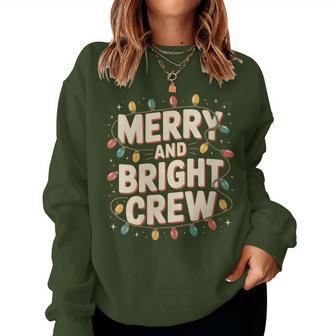 Merry And Bright Crew Retro Christmas Lights Party Look Women Sweatshirt - Thegiftio UK