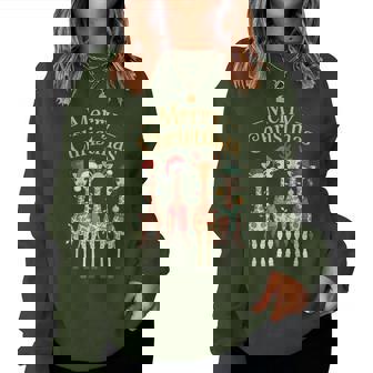 Merry Christmas Giraffe Holiday Lights Xmas Family Women Sweatshirt - Monsterry