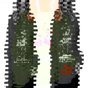 Merry Christmas Hat Santa Flamingo Light Christmas Snow Xmas Women Sweatshirt | Seseable CA