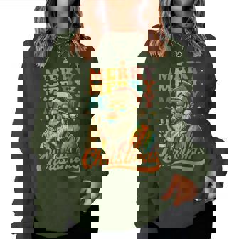 Merry Christmas Retro Holiday Vibes Santa Peace Sign Groovy Women Sweatshirt - Monsterry