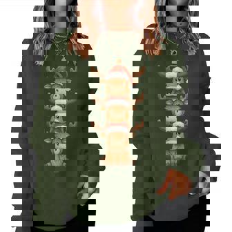 Moose Christmas Cute Animals Stacks Santa Hat Moose Mama Women Sweatshirt - Monsterry