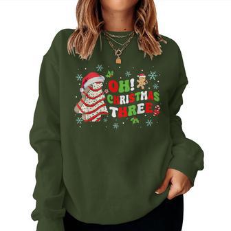Oh Christmas Three 3Rd Birthday Girl Groovy Xmas Tree Cake Women Sweatshirt - Thegiftio UK