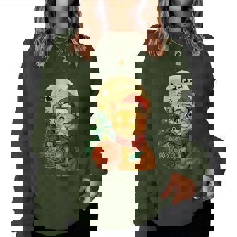 Orange Tabby Cat Christmas Lights Santa Holiday Cats Women Sweatshirt - Monsterry