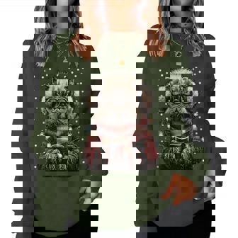 Persian Cat In Glasses Christmas Lights Coffee Winter Kitten Women Sweatshirt | Mazezy