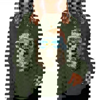 Polar Bear With Sunglasses Snow Santa Hat Christmas Animal Women Sweatshirt | Mazezy