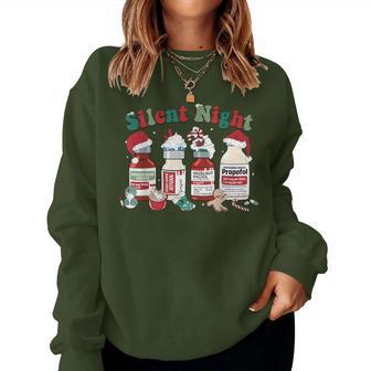 Retro Silent Night Xmas Nurse Christmas Doctor Er Nurse Women Sweatshirt - Thegiftio UK