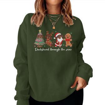 Santa Dachshund Through The Snow Christmas Light Dog Lovers Women Sweatshirt - Thegiftio UK