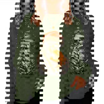 Skeleton Hugging Toad Santa Hat Snow Gothic Christmas Animal Women Sweatshirt | Mazezy