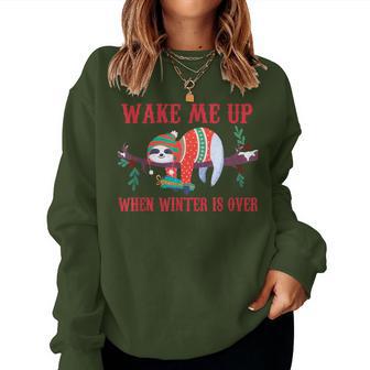 Wake Me Up When Winter Is Over Sloth Christmas Quote Women Sweatshirt - Thegiftio UK