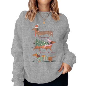 Dachshund Through The Snow Tis The Season Christmas Dog Mom Women Sweatshirt | Mazezy
