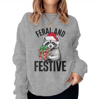 Feral And Festive Raccoon Christmas Xmas Women Women Sweatshirt - Thegiftio UK