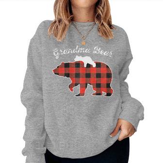 Grandma Bear Flannel Red Plaid Pajama Family Matching Xmas Women Sweatshirt | Mazezy