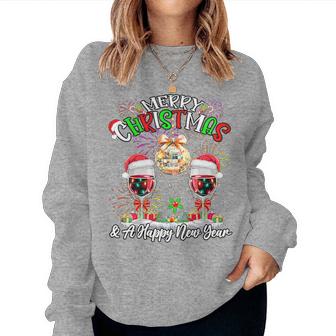 Merry Christmas & A Happy New Year Firework Disco Wine Glass Tri-Blend Women Sweatshirt | Seseable CA