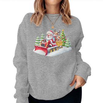 Santa Driving Snow Plow With Reindeer Cute Christmas Women Sweatshirt - Thegiftio UK