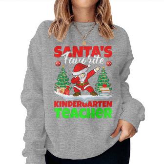 Santa Favorite Kindergarten Teacher Christmas Dabbing Santa Tri-Blend Women Sweatshirt - Monsterry