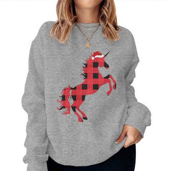 Unicorn Horse Christmas Pajamas Buffalo Plaid Xmas Tri-Blend Women Sweatshirt - Monsterry