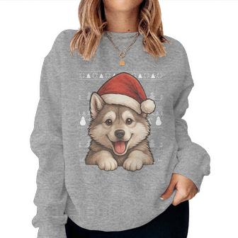 Wolf Xmas Santa Costume Ugly Christmas Family Women Women Sweatshirt - Monsterry