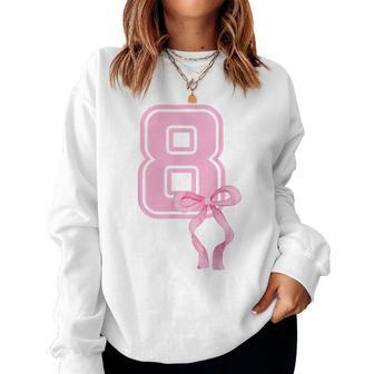 8Th Birthday Girl Coquette Pink Bows Eight Years Old Party Women Sweatshirt - Thegiftio UK