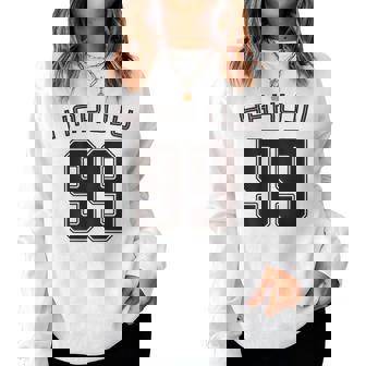 99 歳 白寿 祝い 99歳 99才 お祝い 男性 女性 白寿祝い 父 母 はくじゅ 背番号 バックプリント レディーススウェットシャツ - Kawaiitshirt