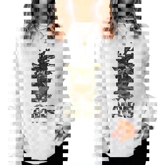 Aries Girl Woman Loc'd Messy Bun Camo Black Women Women Sweatshirt | Mazezy