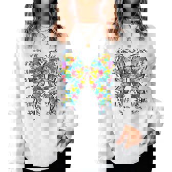 Autism Coquette Bow Puzzle Autism Awareness Proud Autism Mom Women Sweatshirt | Seseable UK