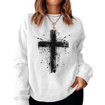 Black Christian Cross Y2k Distressed Graphic Women Sweatshirt - Thegiftio UK
